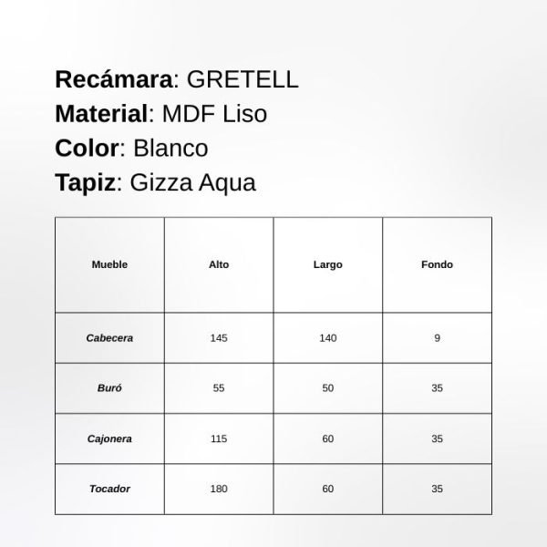RECAMARA VELAZQUEZ MAT GRETELL MDF LIZO BLANCA GIZZA AQUA - Image 2