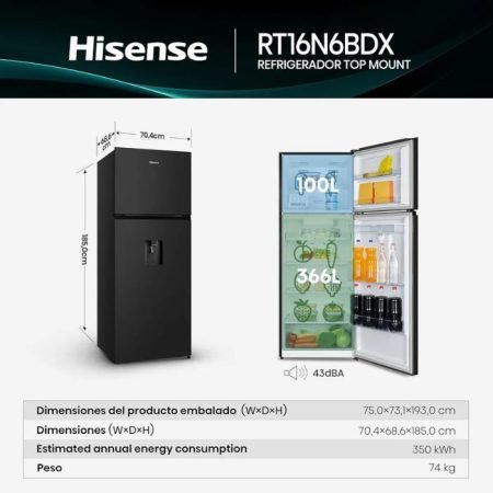 REFRIGERADOR HISENSE 16P3 C/DESP NEGRO INVE RT16N6BDX - Image 5