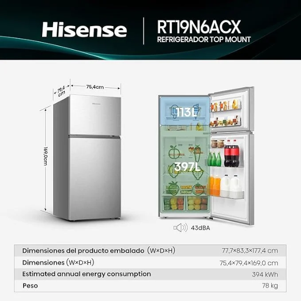 REFRIGERADOR HISENSE RT19N6ACX 19P3 SILVER T/1 - Image 3