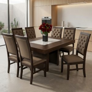 COMEDOR VELAZQUEZ RUSTIC C/MDF MARMOL /6SILLAS RUSTIC TAPIZ LINATO PATHE 4932/4933