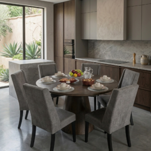 COMEDOR CASA BLANCA ELITE REDONDO DE 6SILLAS TAPIZADA GRIS CB-10042R-OK/CB-ELITCH-OK T/1